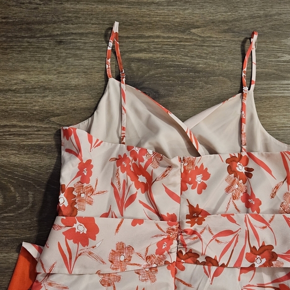 Badgley Mischka Floral Print Sweetheart Neck Sleeveless Lined Satin Midi Dress - Picture 9 of 16